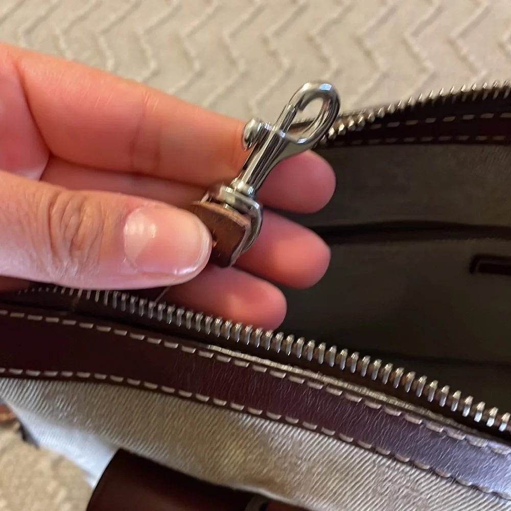 Dooney & Bourke Double Pocket Tote Purse in brown colored monogram. - Picture 11 of 14